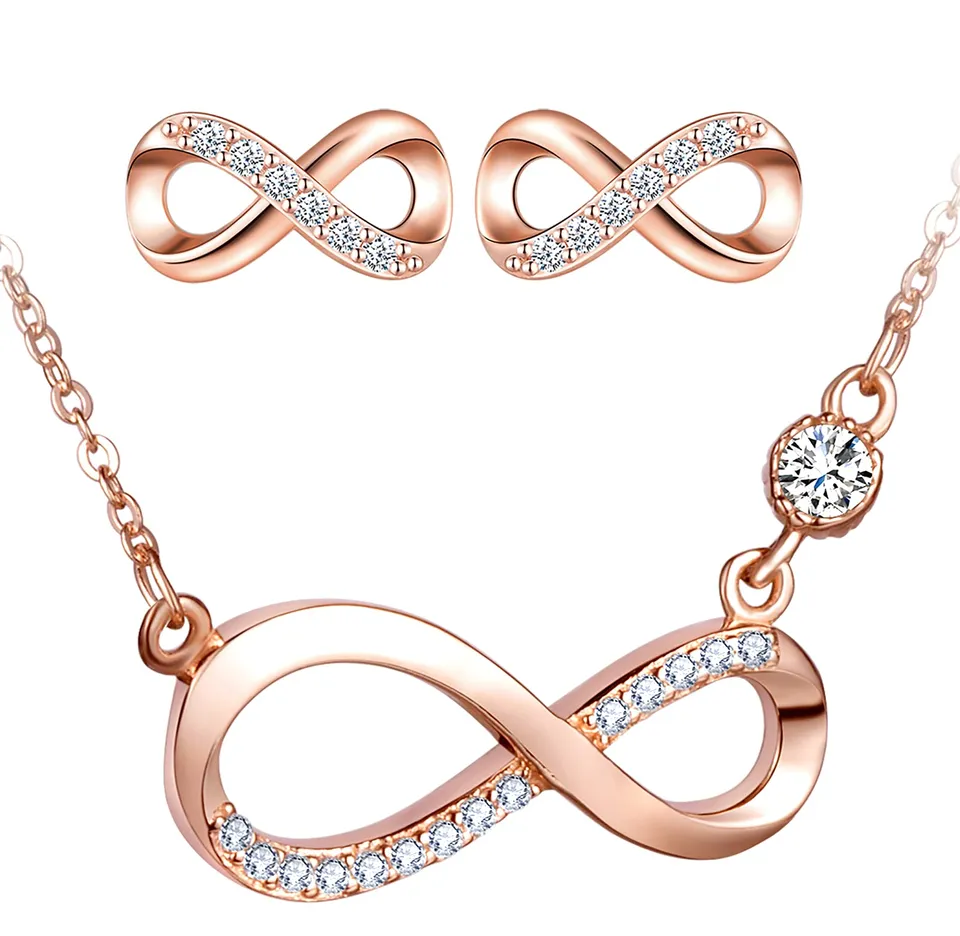 Infinionly Fashion A parure oro rosa infinito zirconi