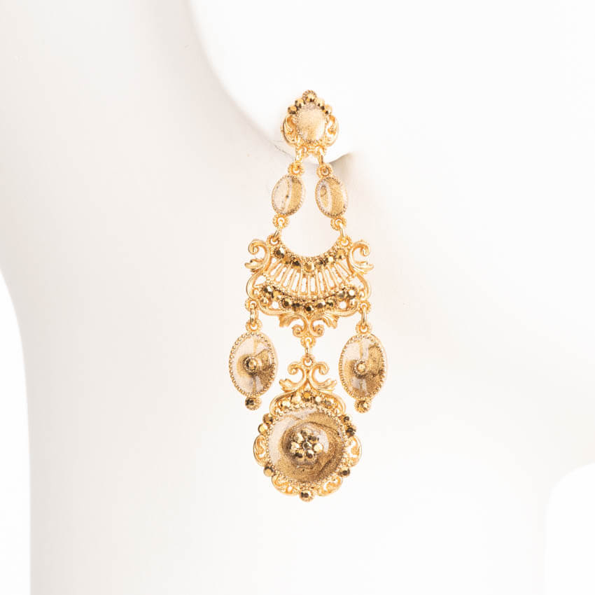 Chic Ad Hoc Orecchini Chandelier Vintage Oro Cristalli e Smalto