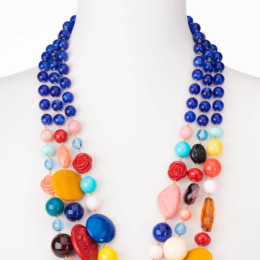 Chic Ad Hoc Collane lunga tre fili pietre multicolor perle blu