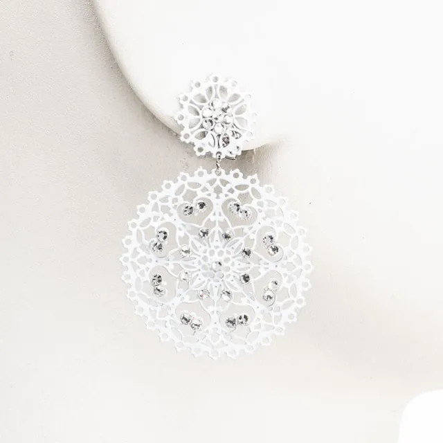 Chic Ad Hoc Orecchini Pendenti Fiore Bianco Argento