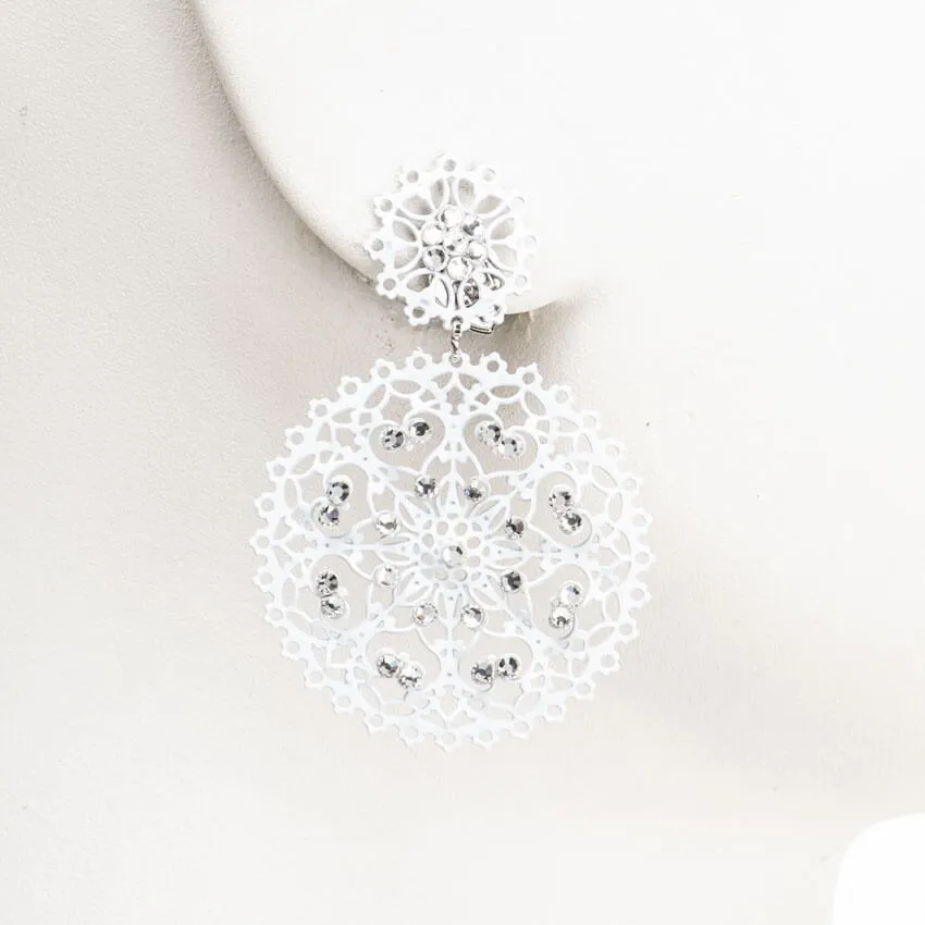 Chic Ad Hoc Orecchini Pendenti Fiore Bianco Argento