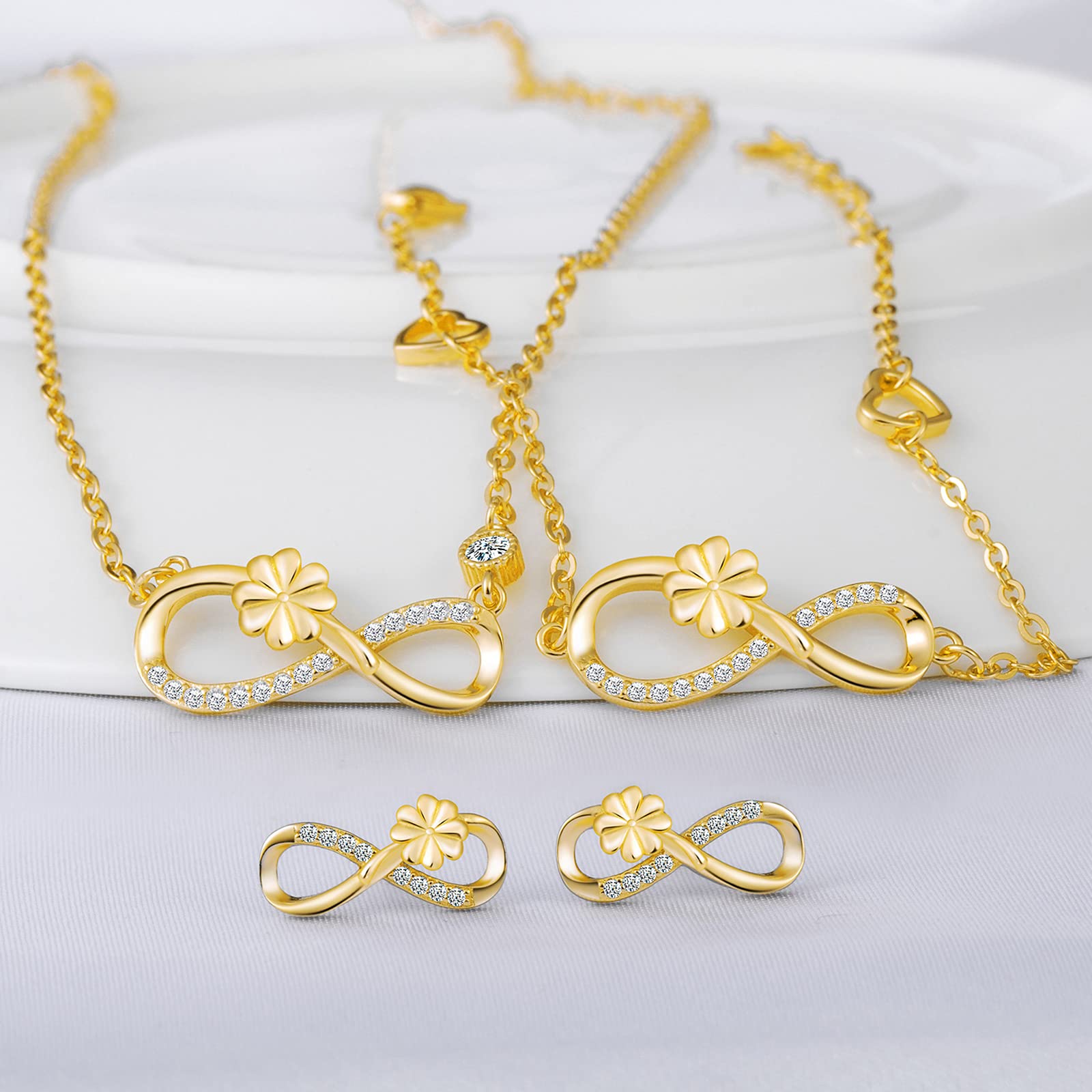 INFINIONLY Fashion Parure C Infinito Trifoglio Argento Oro