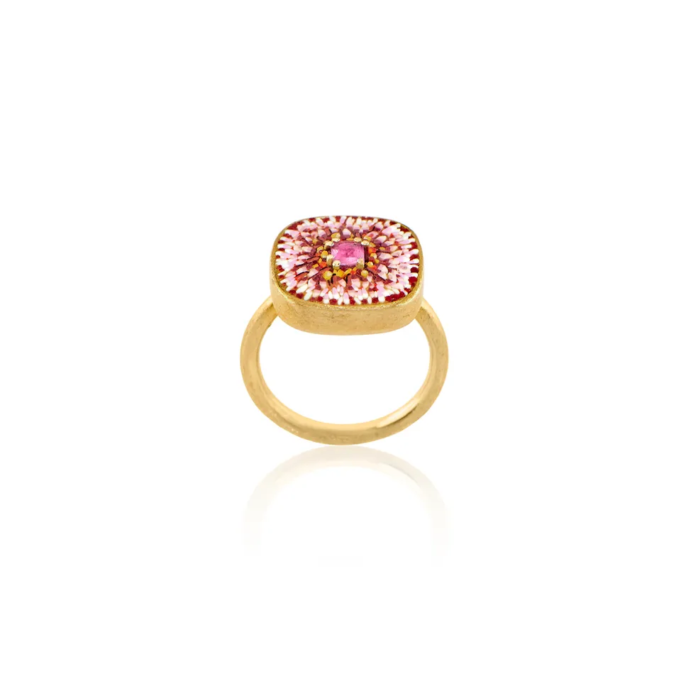 Le Sibille Bloom Ring anello oro zaffiri rosa mosaico