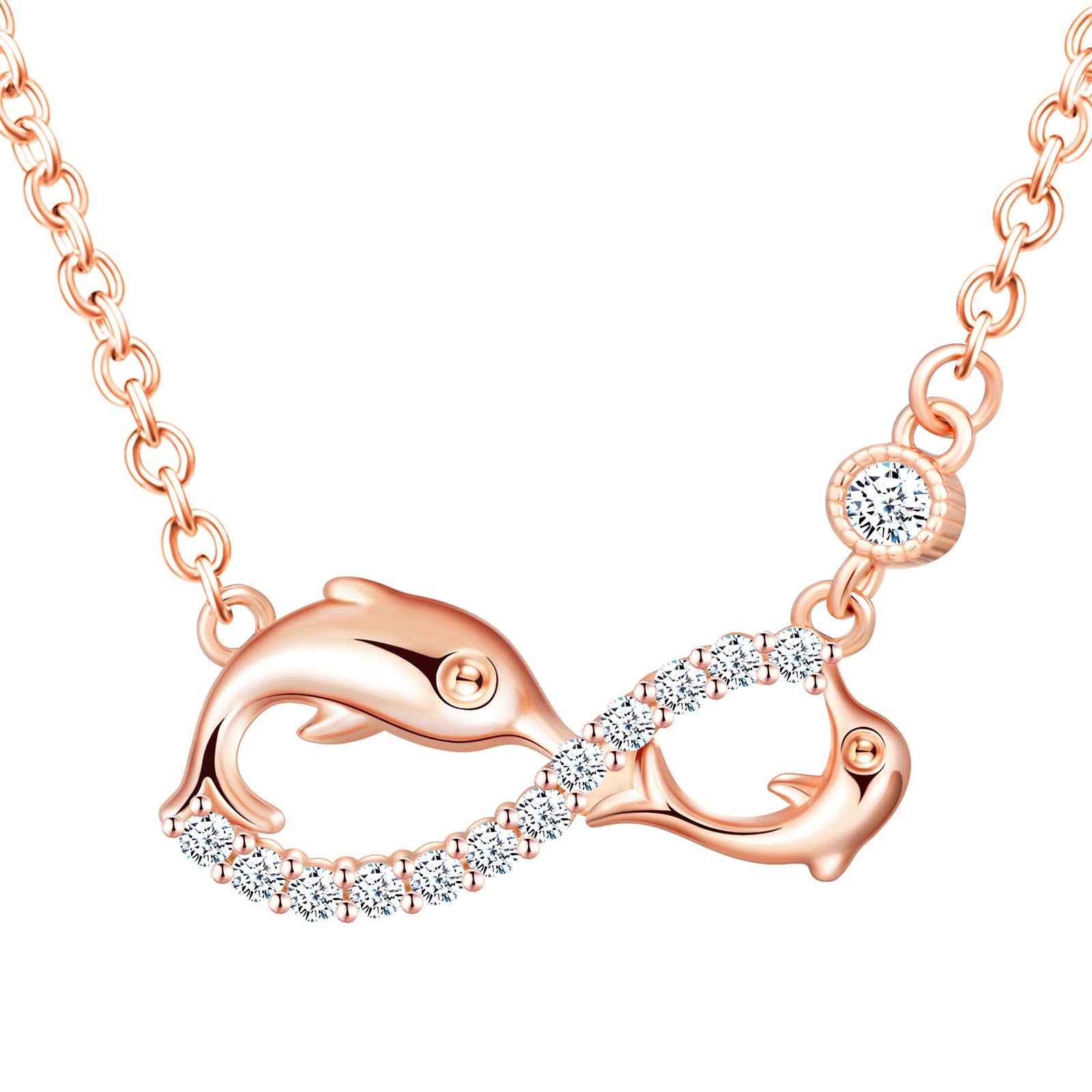 Infinionly Fashion parure collana delfino oro rosa zirconi