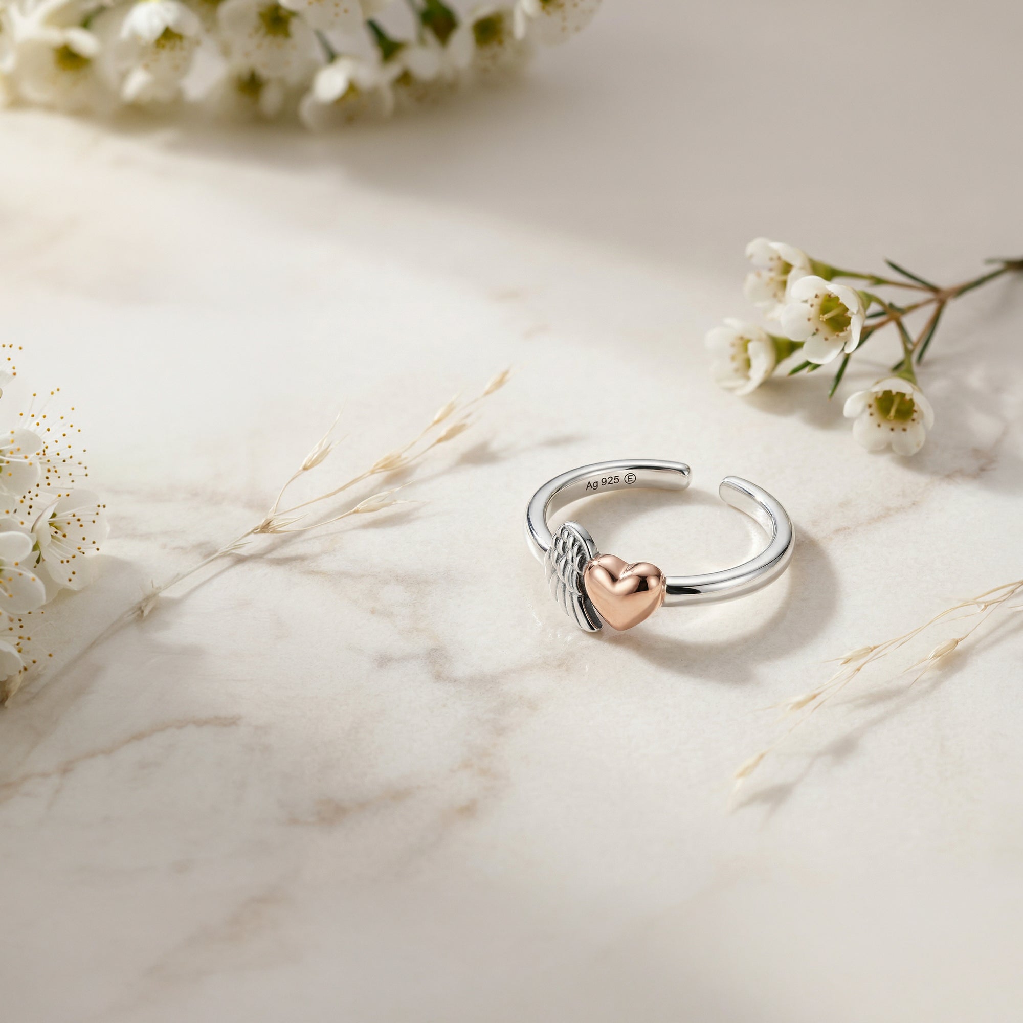 Engelsrufer Herzflügel anello argento bicolor