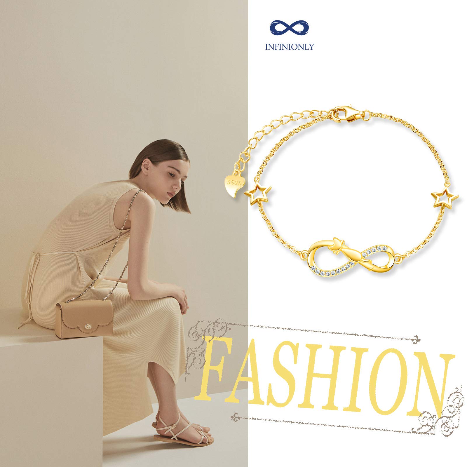 INFINIONLY Fashion Bracelets bracciale argento gatto stella