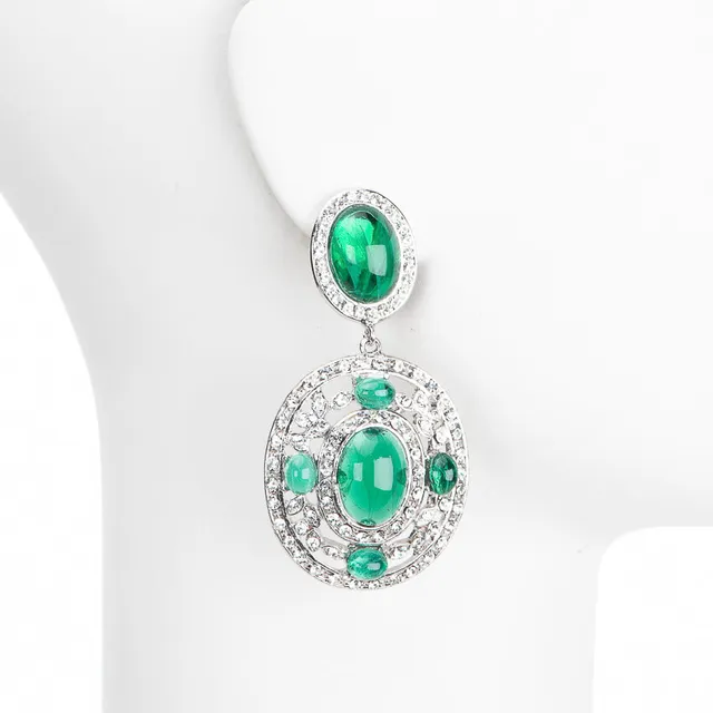 Chic Ad Hoc Orecchini pendenti clip ovali zirconi verde smeraldo