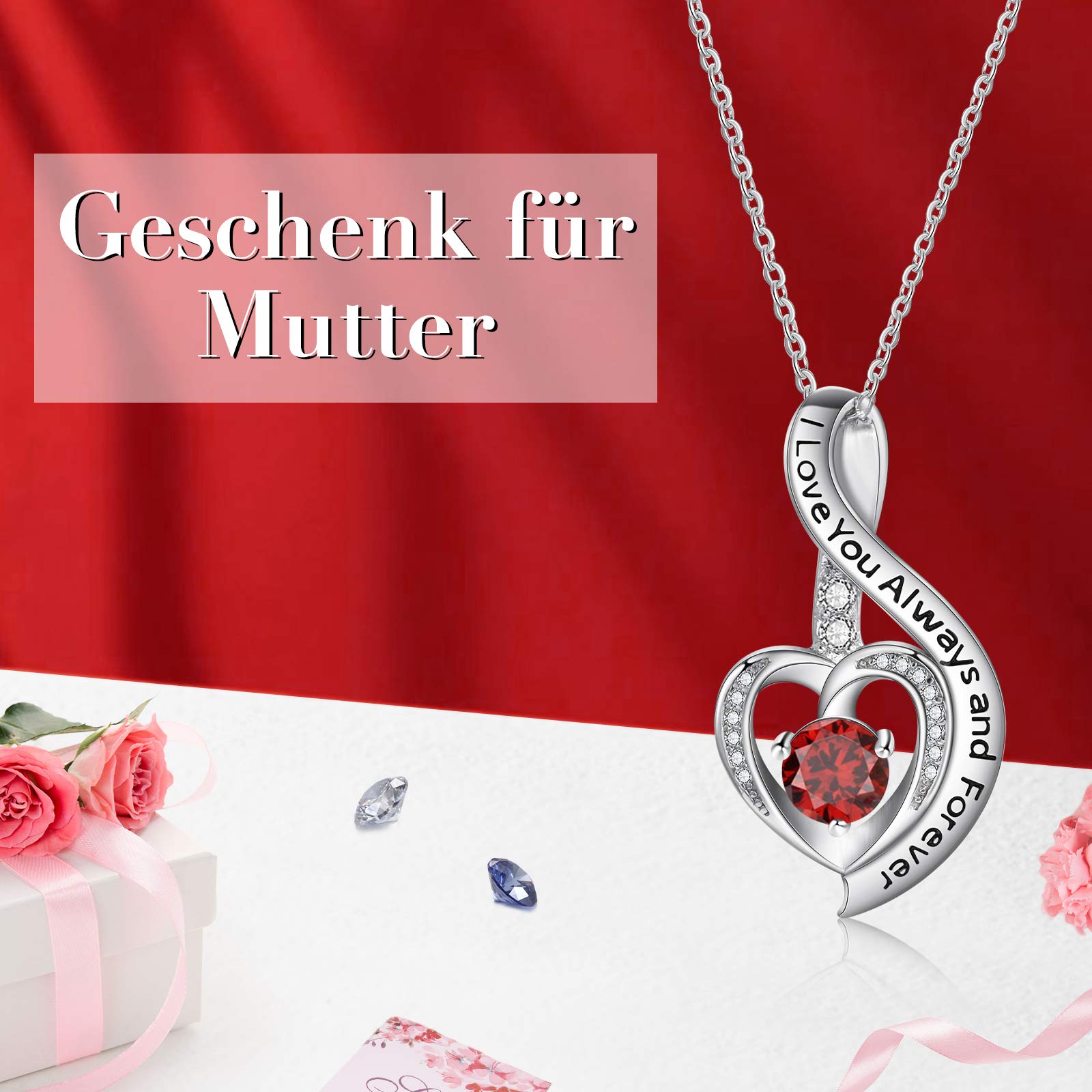 Jessemade Gioielli collana cuore argento 925 zirconi mamma