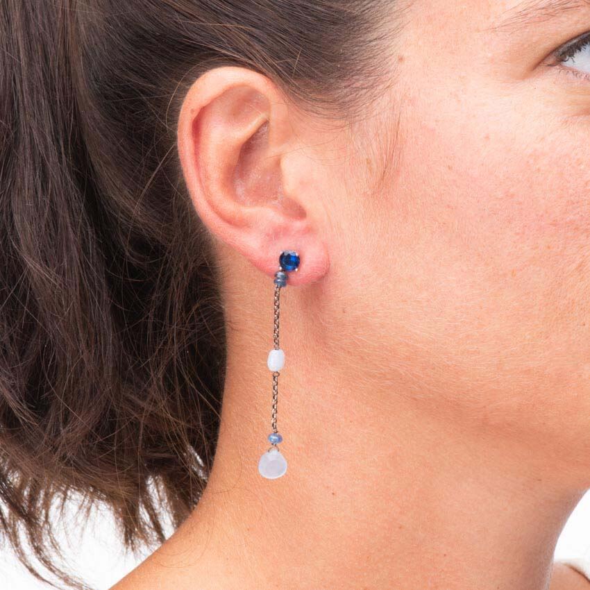 Chic Ad Hoc Orecchini a perno argento zaffiro calcedonio blu