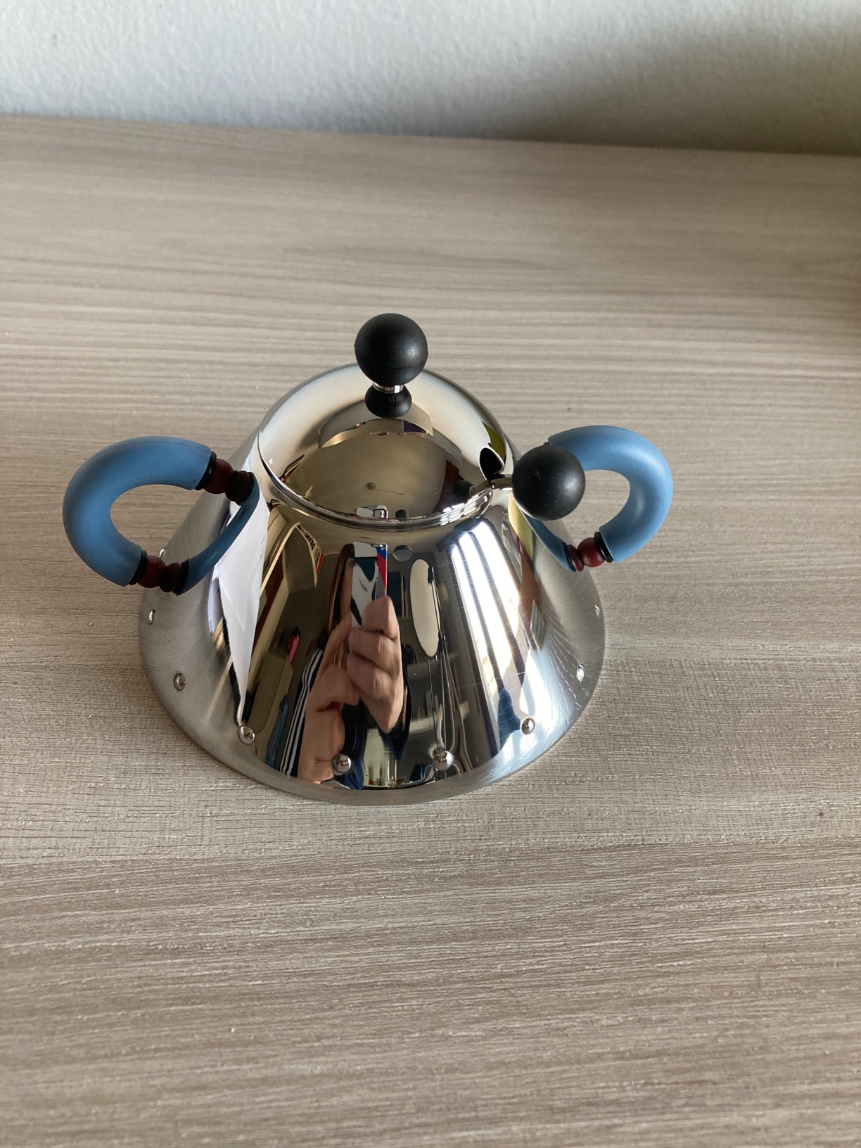 Alessi 9097 zuccheriera azzurra acciaio con cucchiaino