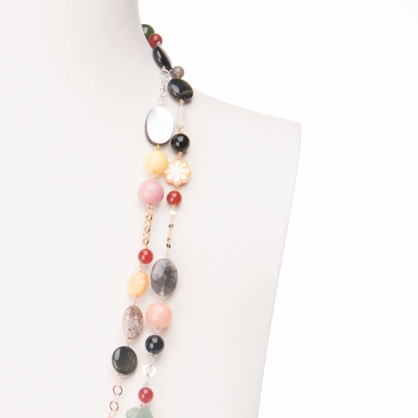 Chic Ad Hoc Collana lunga pietre dure multicolor