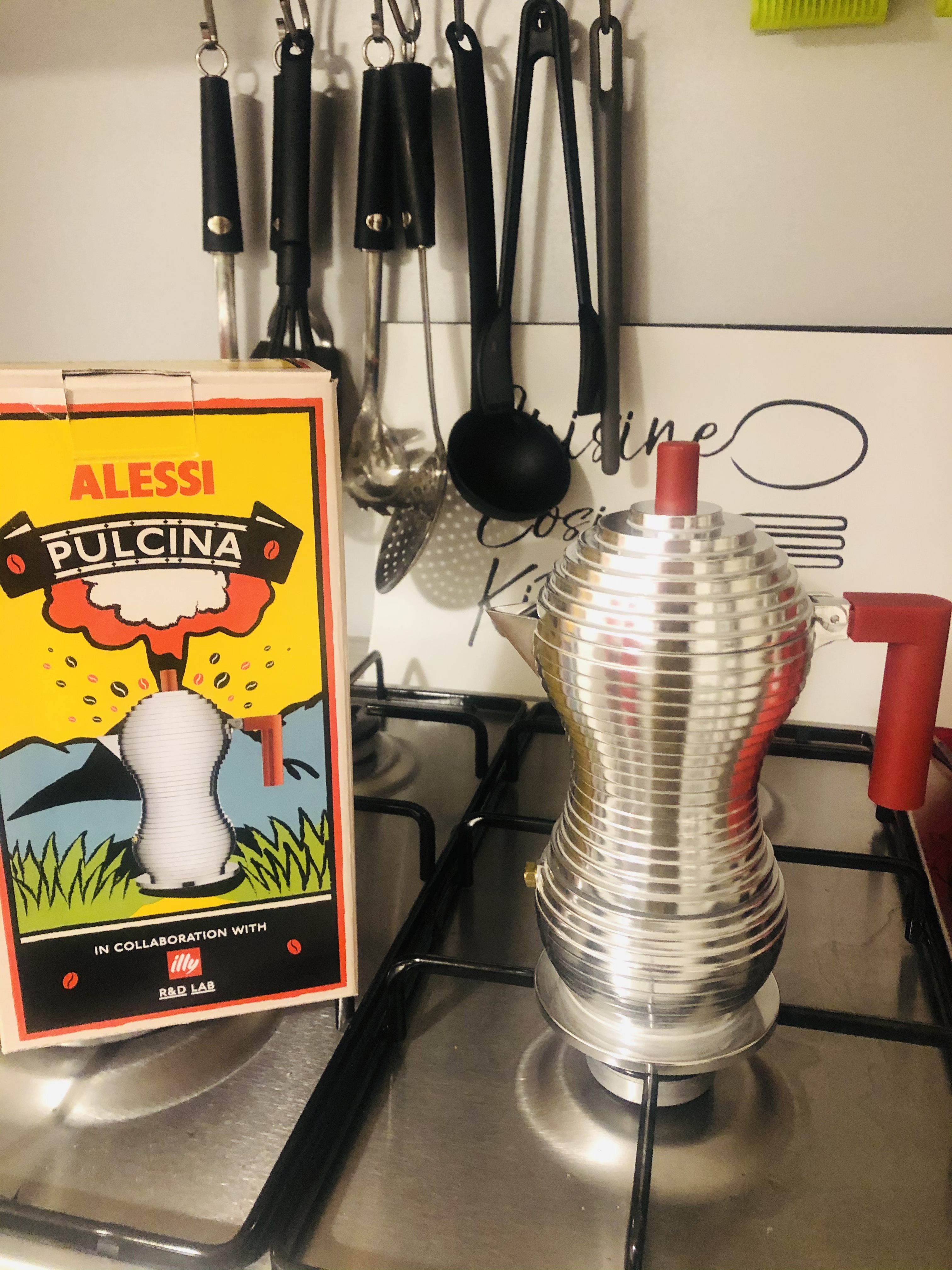 Alessi Pulcina Caffettiera Moka 3 Tazze Rossa Alluminio