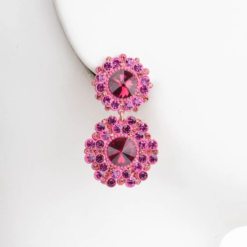 Chic Ad Hoc Orecchini Fiori Cristalli Fuxia Pendenti
