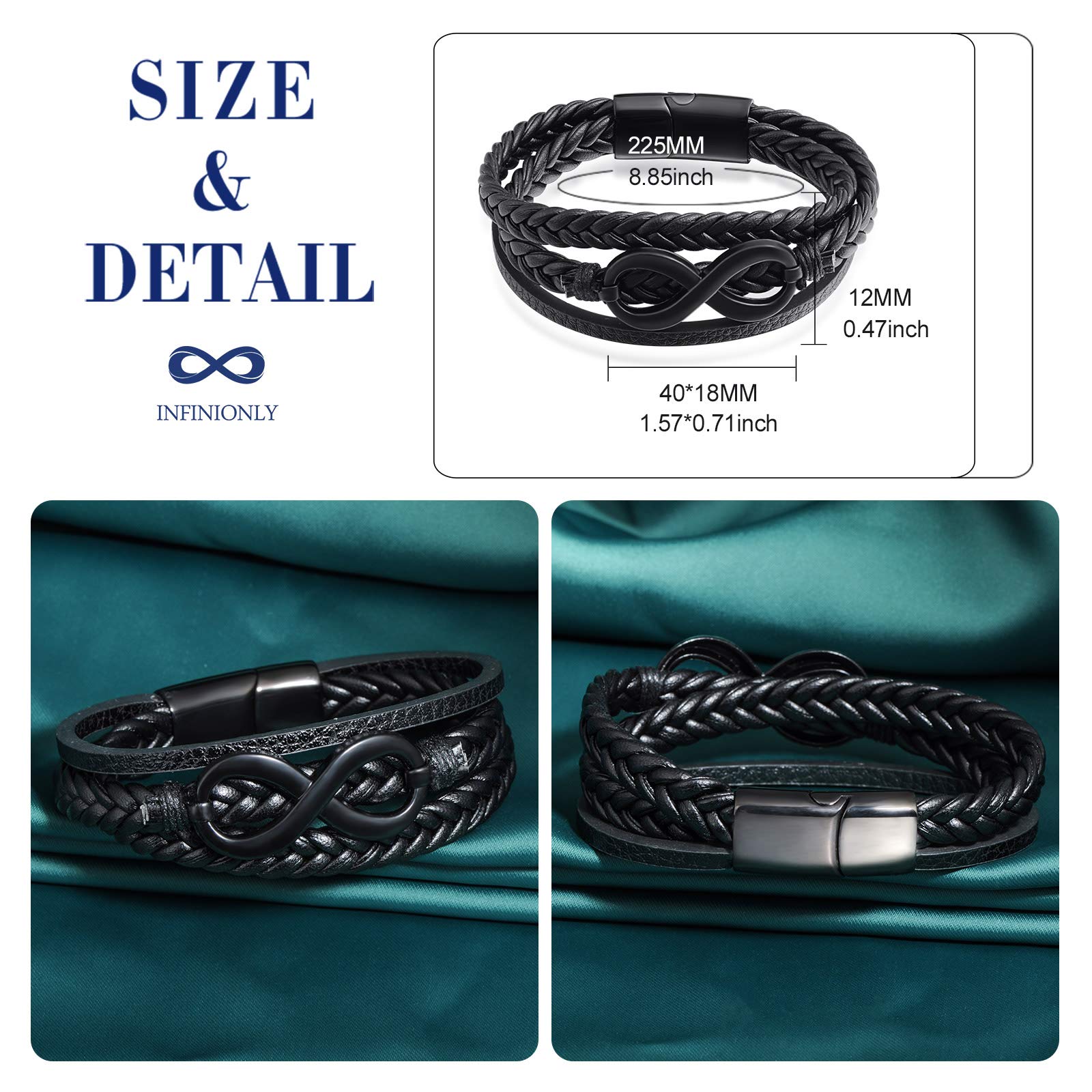 INFINIONLY Fashion Bracelets Braccialetto Uomo Pelle Nero Infinito