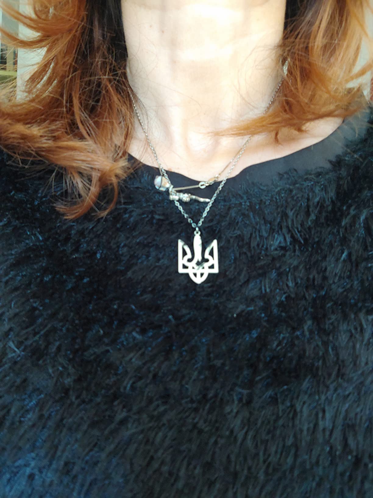 EUEAVAN Necklaces Collana tridente Ucraina argento acciaio