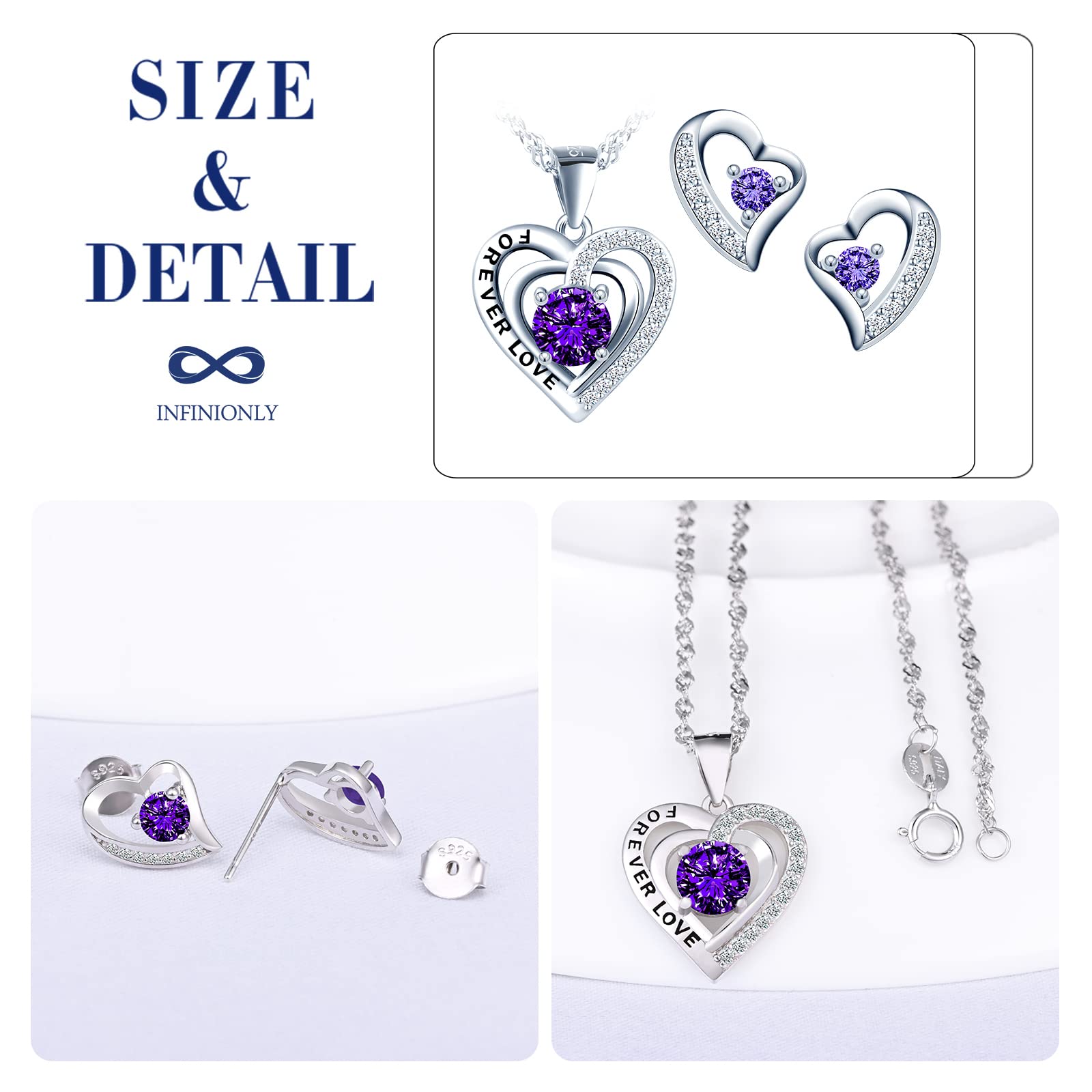 INFINIONLY Fashion Parure Cuore Viola Argento 925 Forever Love