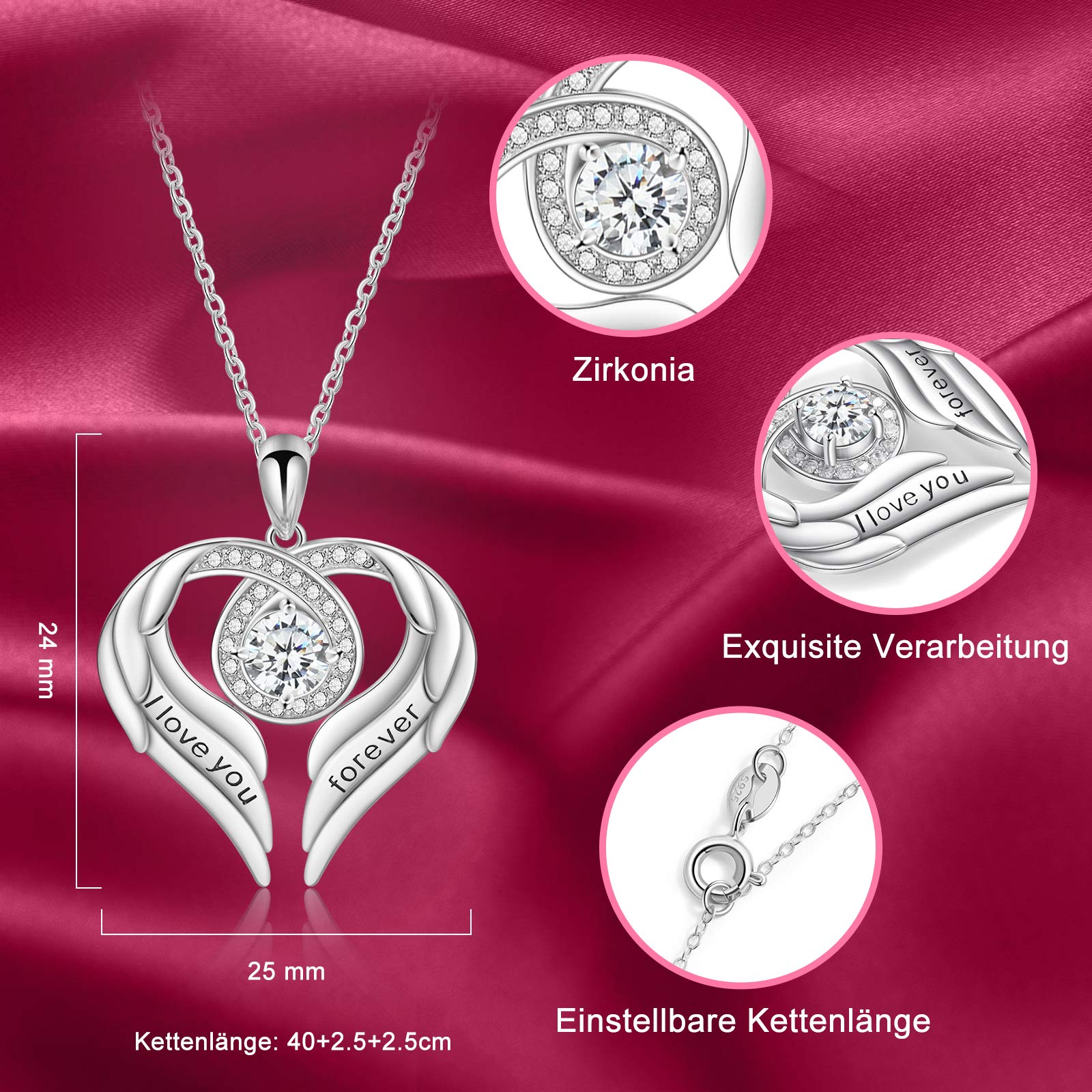 Jessemade Gioielli Collana Ala Cuore Argento 925 Love You