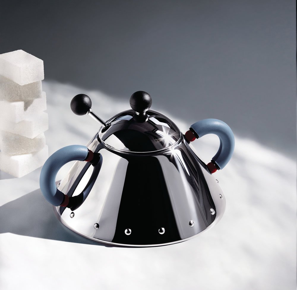 Alessi 9097 zuccheriera azzurra acciaio con cucchiaino