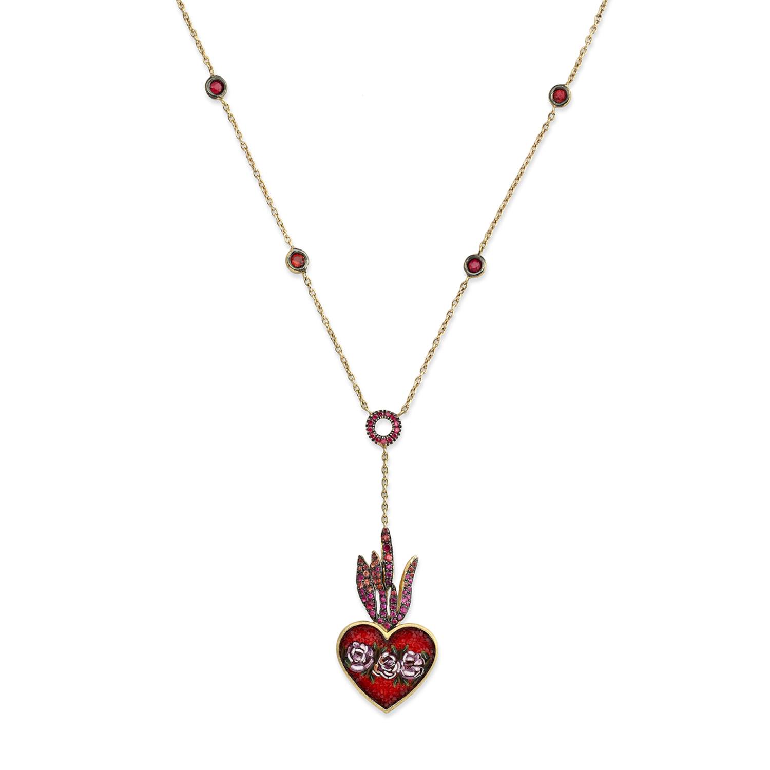 Le Sibille Flameheart Necklace Collana Oro Rubini Mosaico