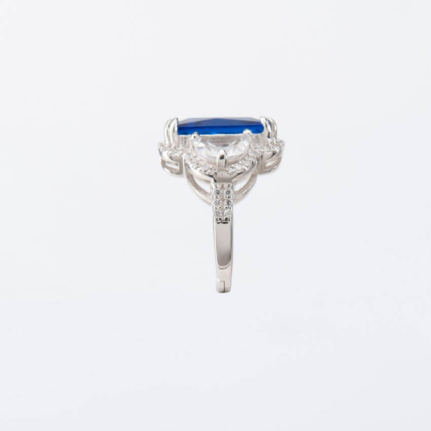 Chic Ad Hoc Anello Taglio Smeraldo Argento Blu Zaffiro