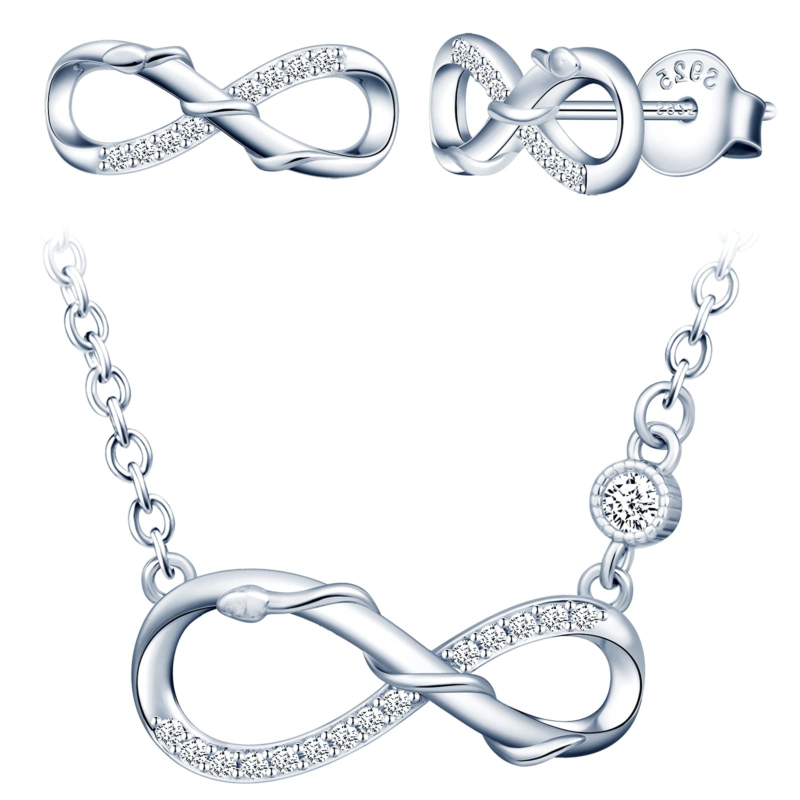 INFINIONLY Fashion Necklaces parure collana orecchini silver zirconi