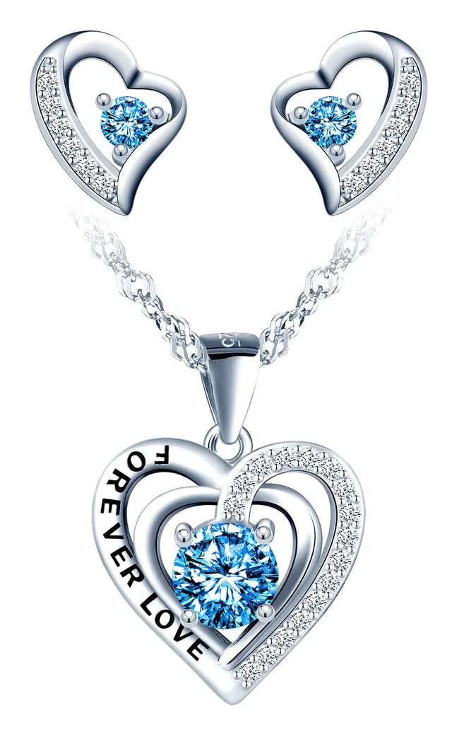 INFINIONLY Fashion Necklaces parure cuore azzurro 45cm