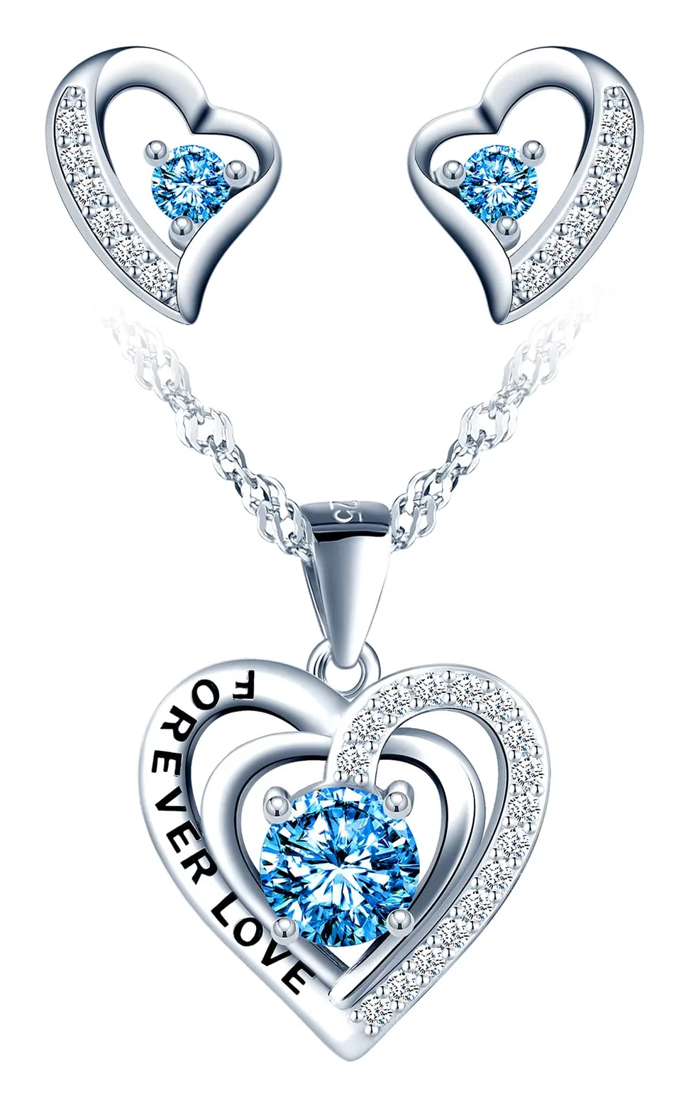 INFINIONLY Fashion Necklaces parure cuore azzurro 45cm