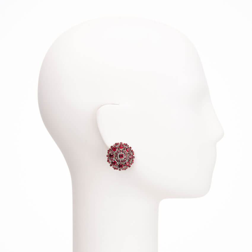 Chic Ad Hoc Orecchini a clip bottone cristalli bordeaux