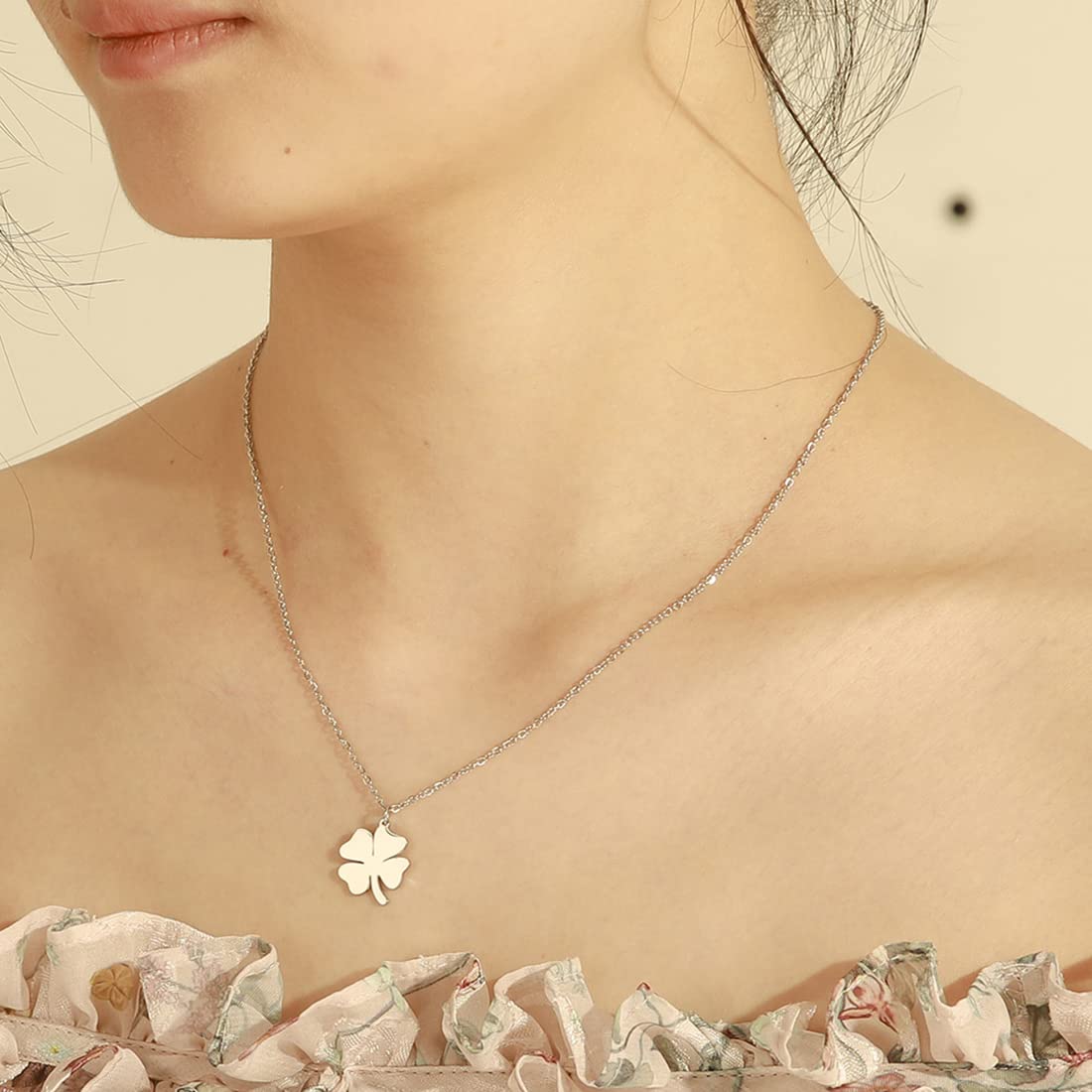 EUEAVAN Collana Quadrifoglio Argento Donna Girocollo Amuleto
