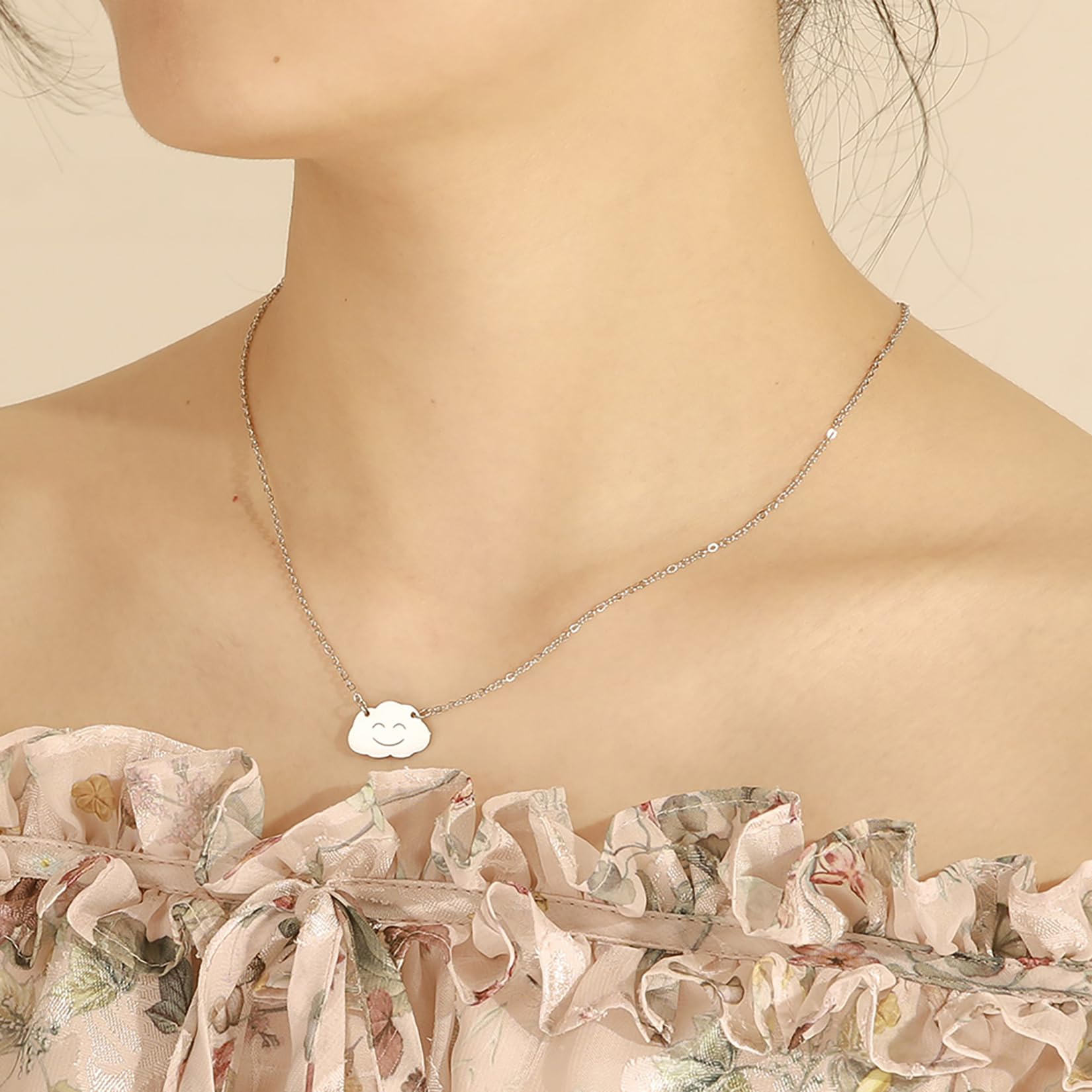 EUEAVAN Necklaces Collana nuvola smiley acciaio