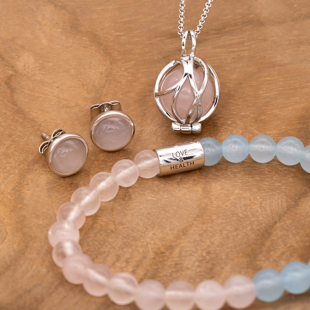 Engelsrufer Bracciale S Quarzo Rosa Agata Blu Argento