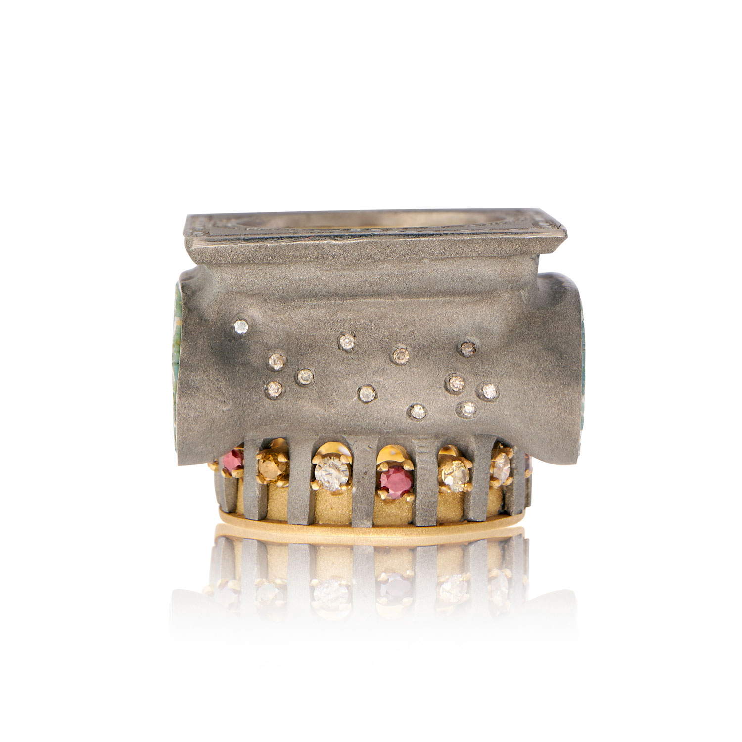 Le Sibille Capitello Anello titanio oro diamanti