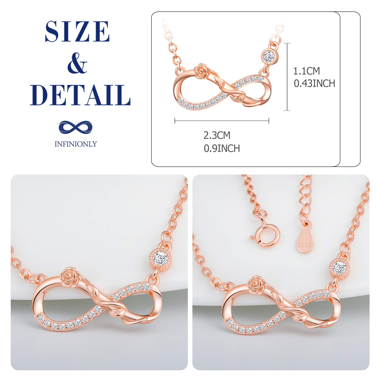 Infinionly Fashion collana oro rosa argento 925 infinito zirconi