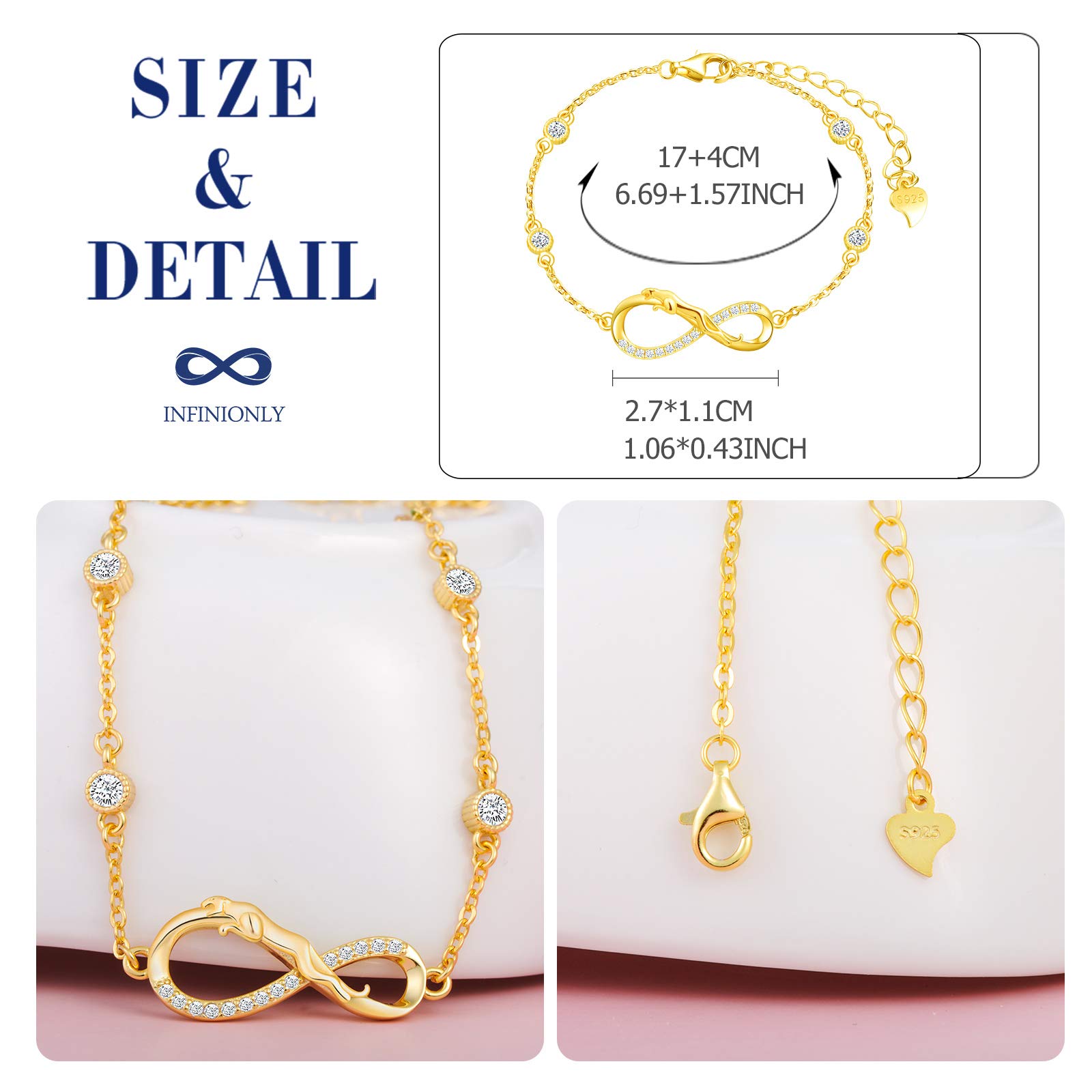 INFINIONLY Fashion Bracciale B-Diamante Leopardo Oro 925