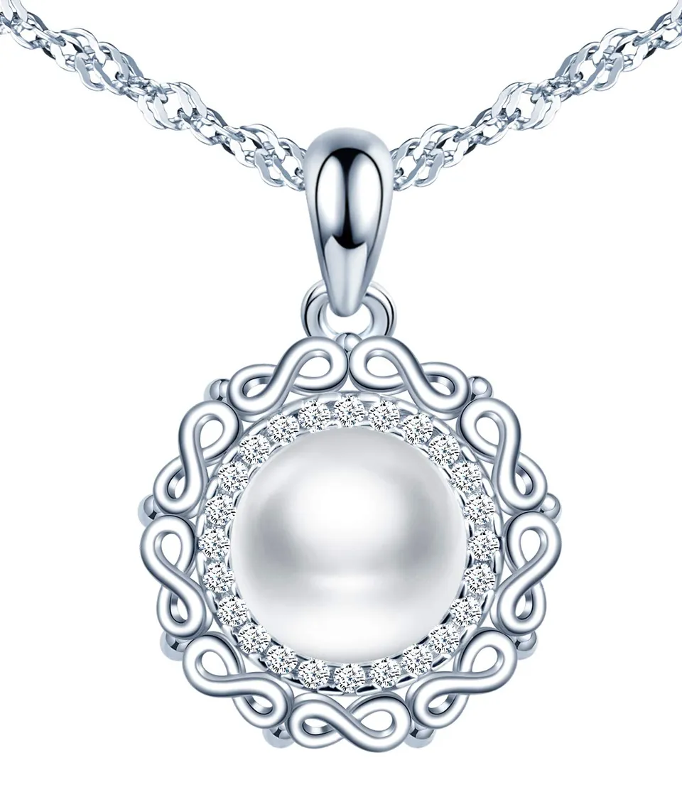 INFINIONLY Fashion collana perla fiore infinito zirconi
