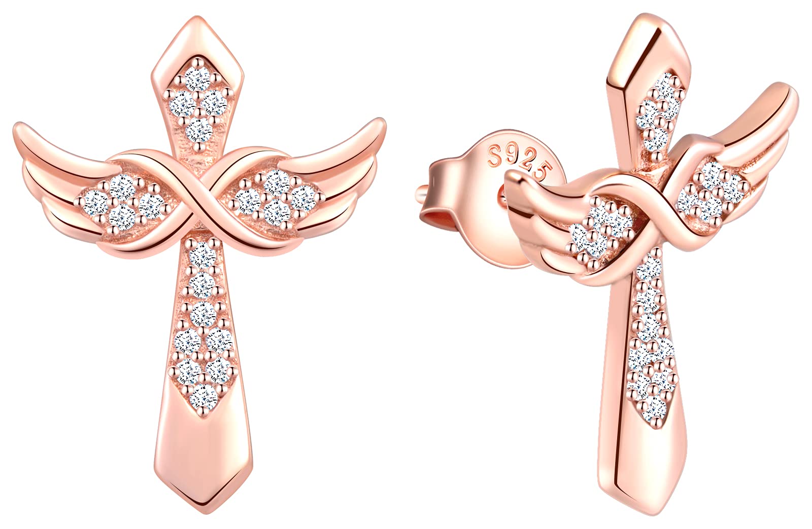 INFINIONLY Collana Croce Ala Argento 925 Oro Rosa Zircone
