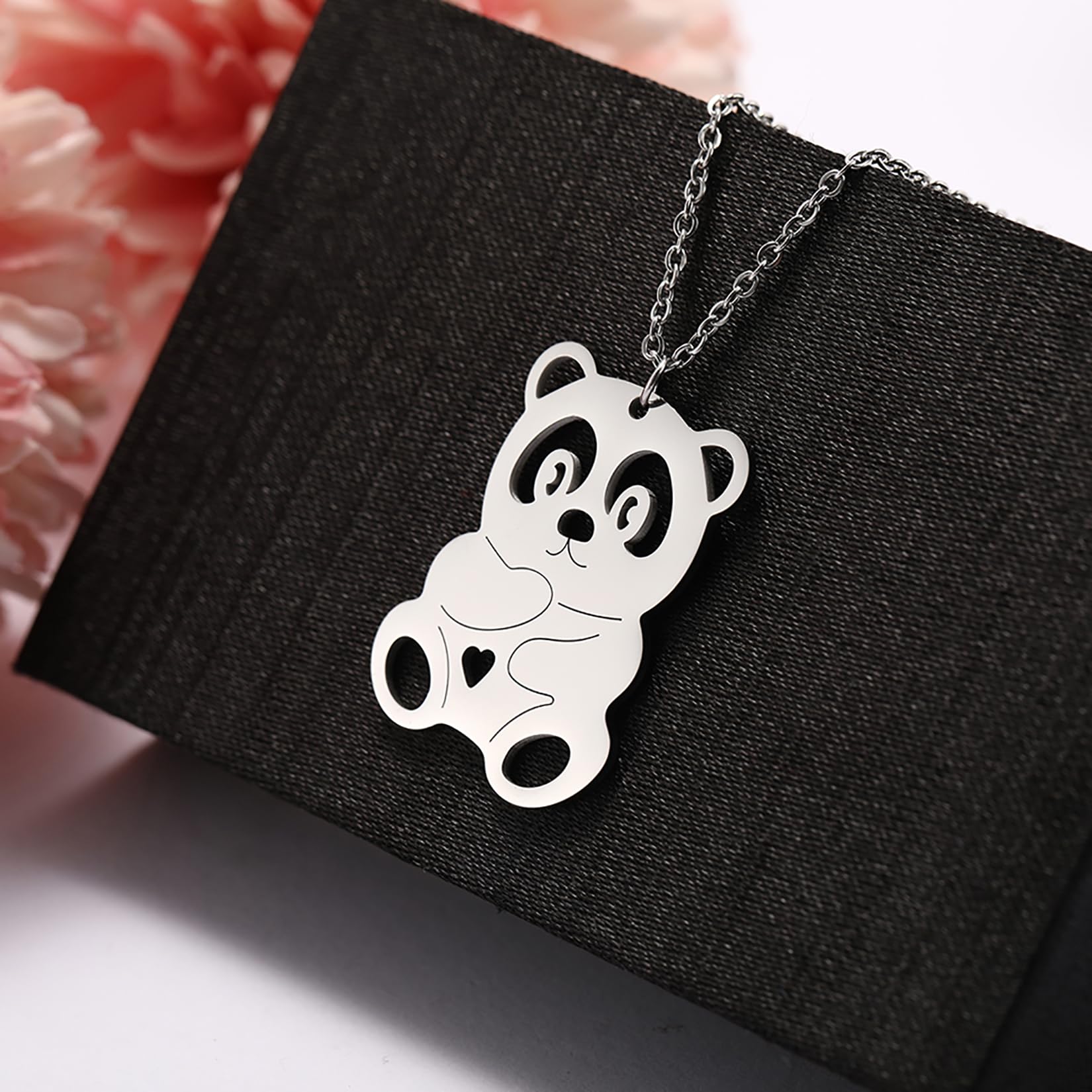 EUEAVAN Necklaces collana acciaio panda argento