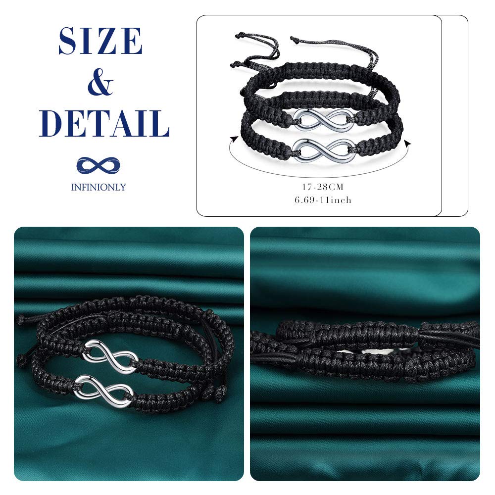 Infinionly Fashion bracciale intrecciato nero infinito 17-28 cm