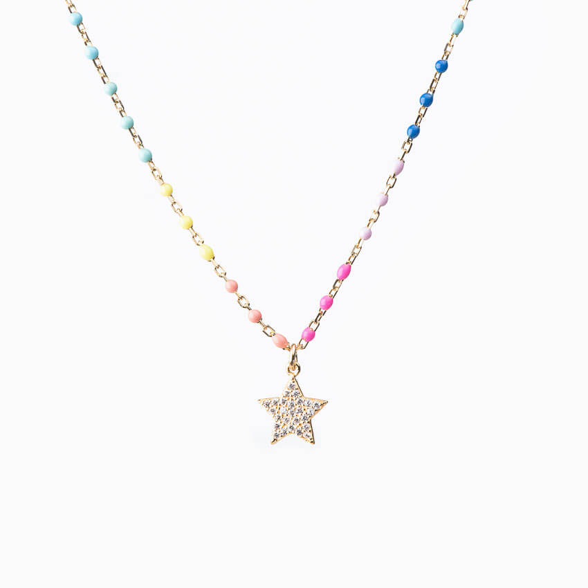 Chic Ad Hoc Girocollo argento perline multicolor pendente