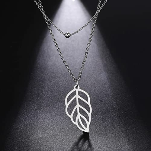 EUEAVAN Necklaces Collana Acciaio Foglia Doppia Catena Donna