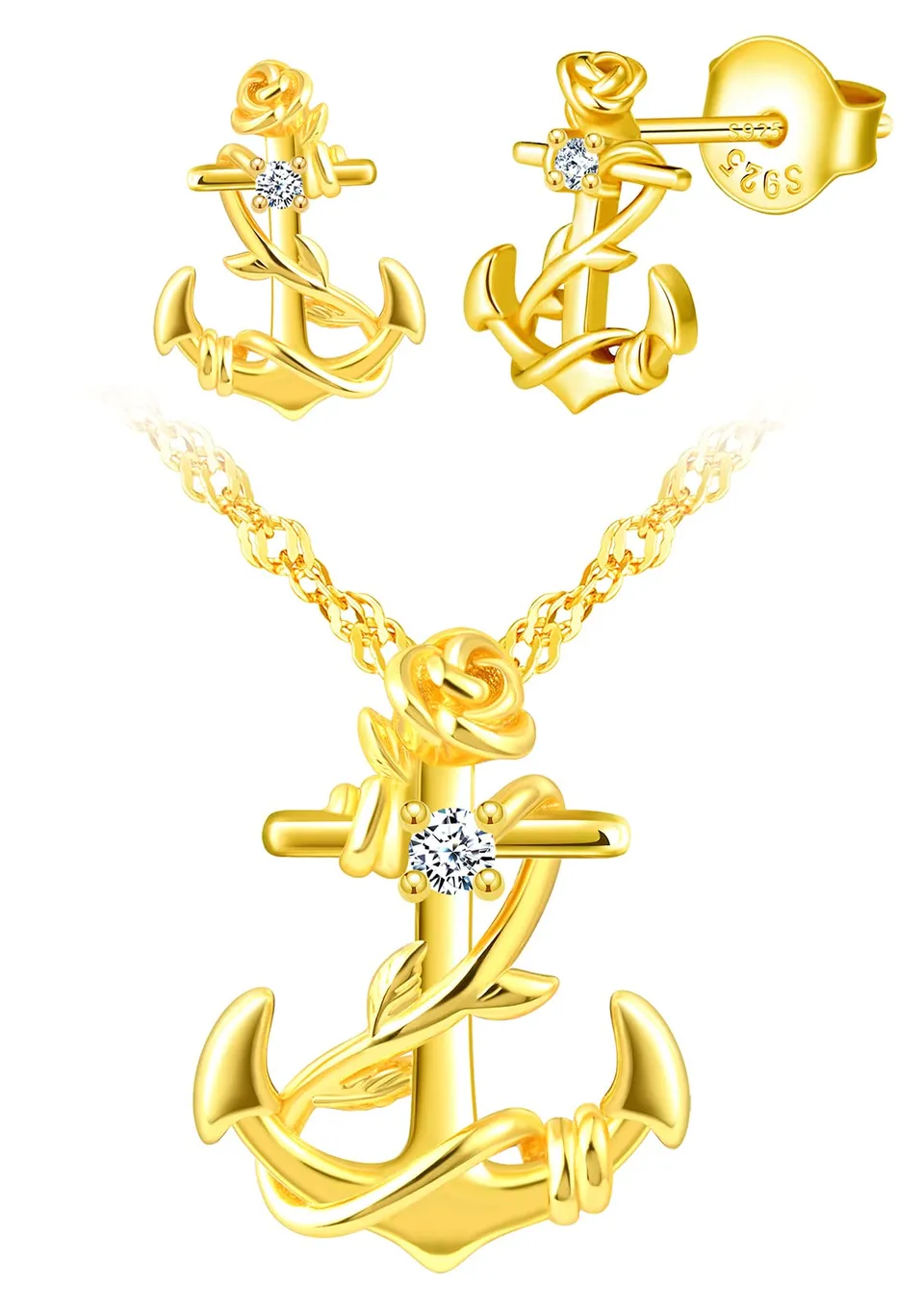 INFINIONLY Fashion Parure Collana Orecchini Ancora Oro