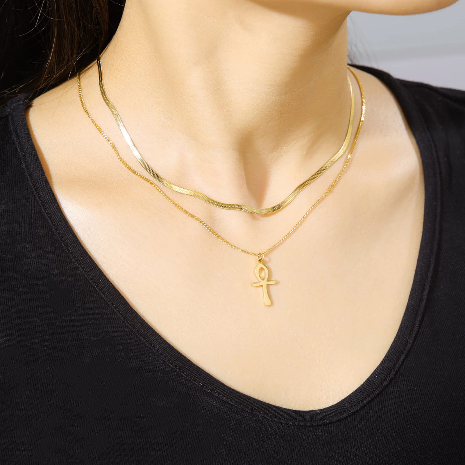 EUEAVAN Necklaces collana Ankh croce oro acciaio inox donna