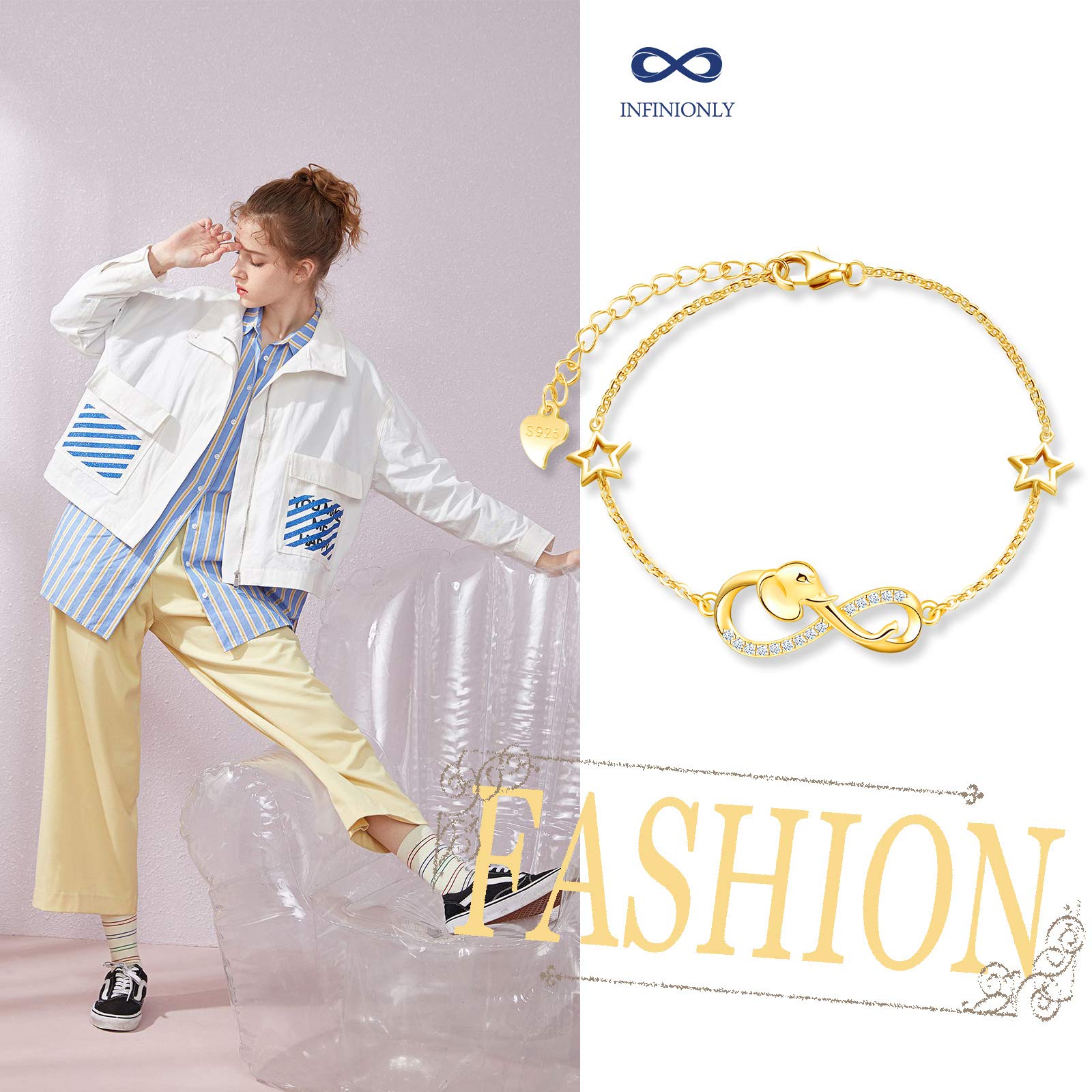 INFINIONLY Fashion Bracelets C-stella bracciale oro elefante stella