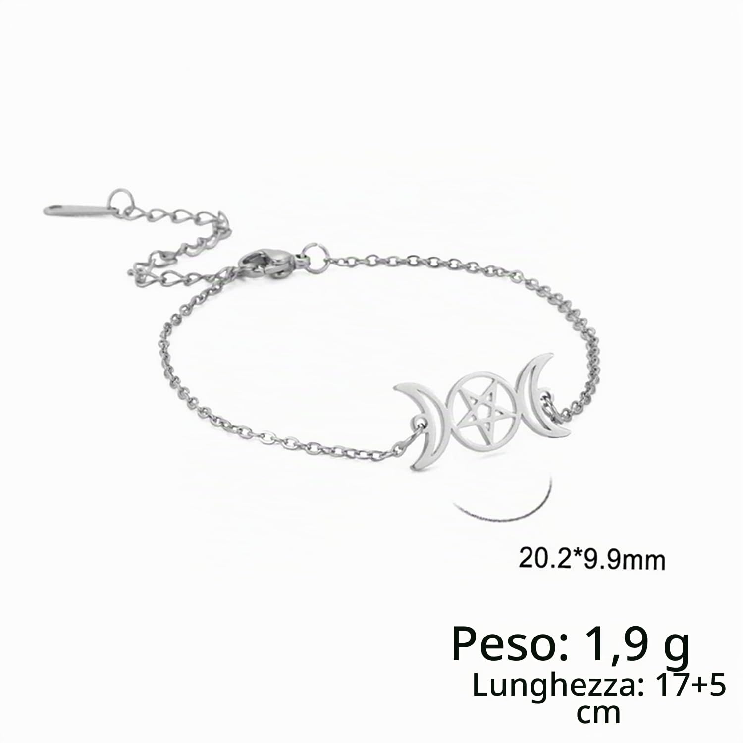 EUEAVAN Tripla Luna bracciale acciaio argento amuleto