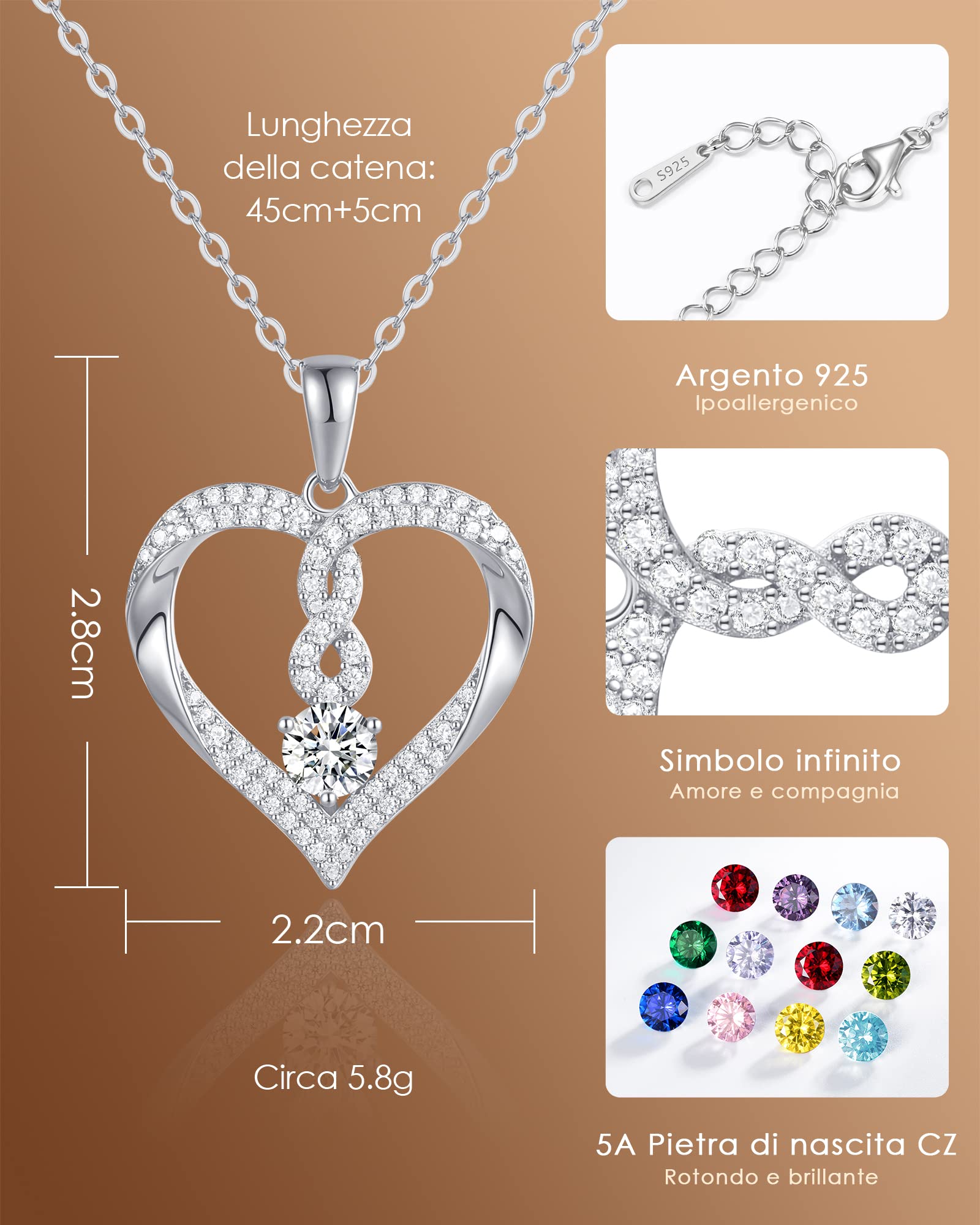 Louisa Secret Cuore Infinito Collana Argento 925 Zirconia