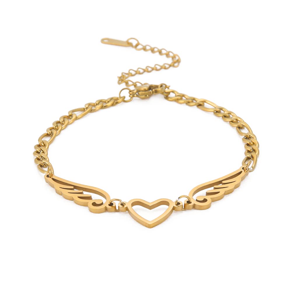 Eueavan Bracelets bracciale acciaio cuore angelo argento