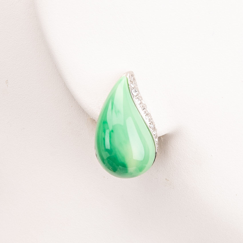 Chic Ad Hoc Orecchini clip goccia argento cristalli giada