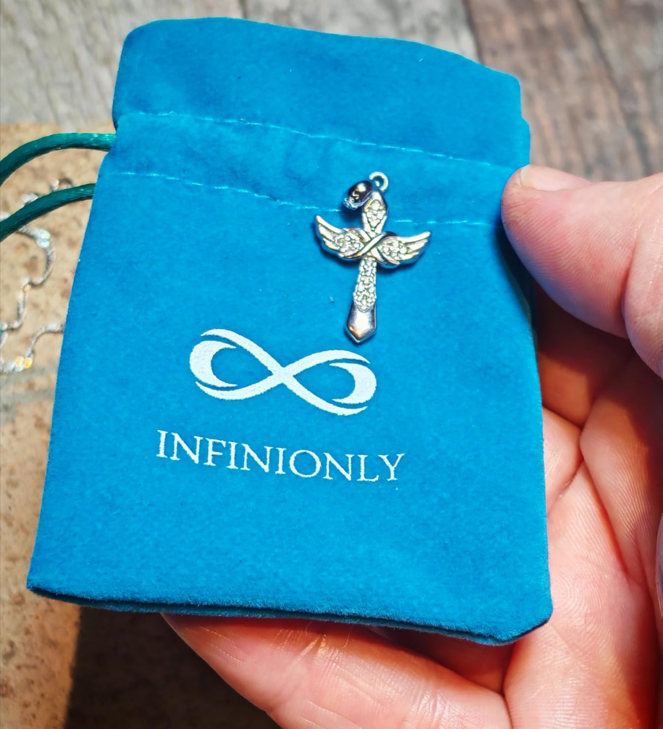 INFINIONLY Fashion Collana Croce Ala Argento 925 Zirconi