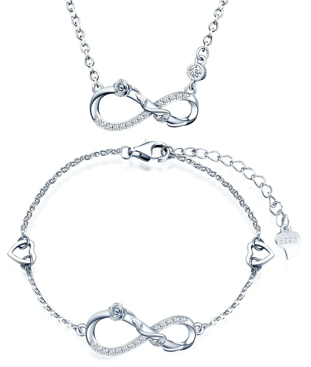 INFINIONLY Fashion Necklaces parure collana bracciale fiore rosa