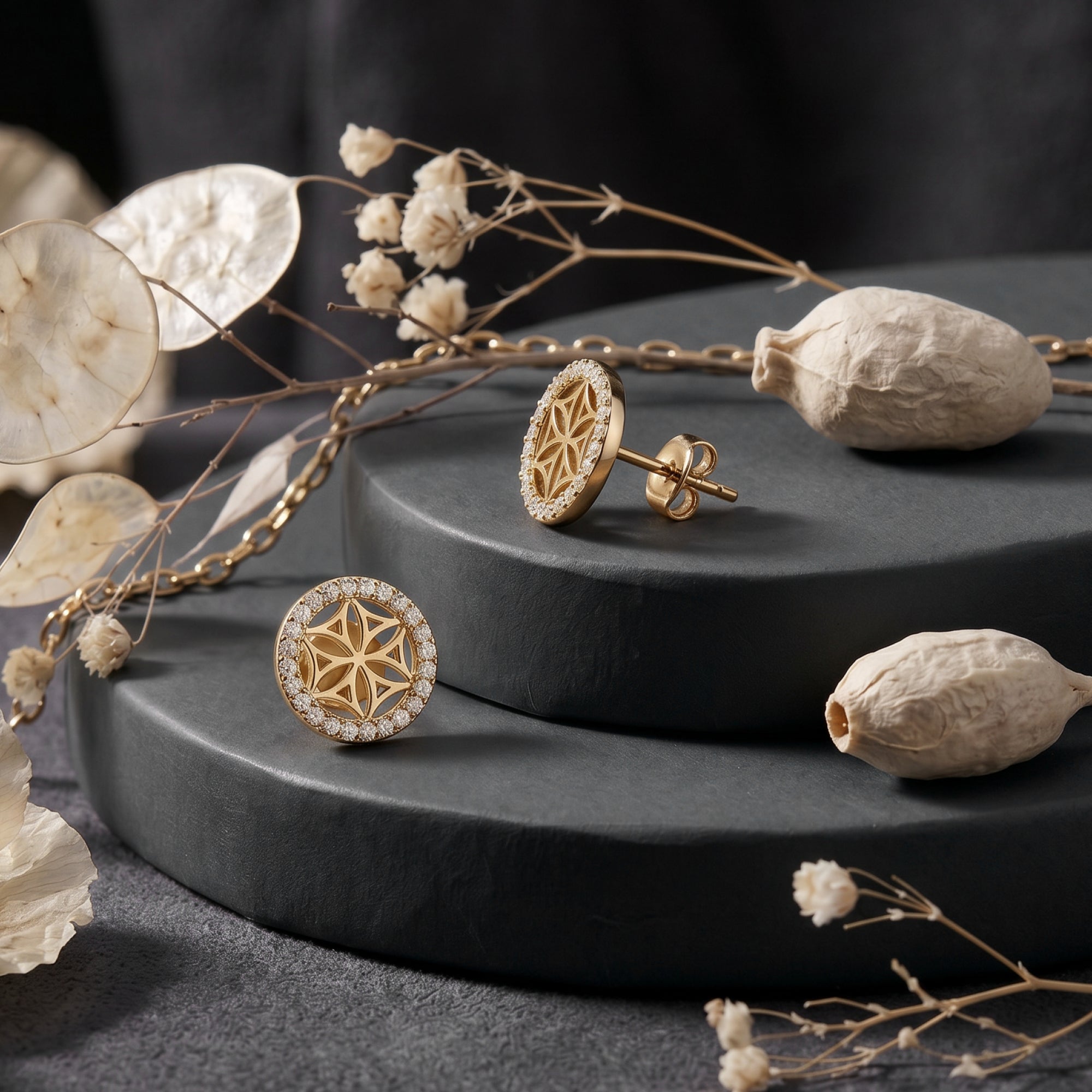 Engelsrufer Ohrringe Lebensblume Orecchini Argento oro zirconia